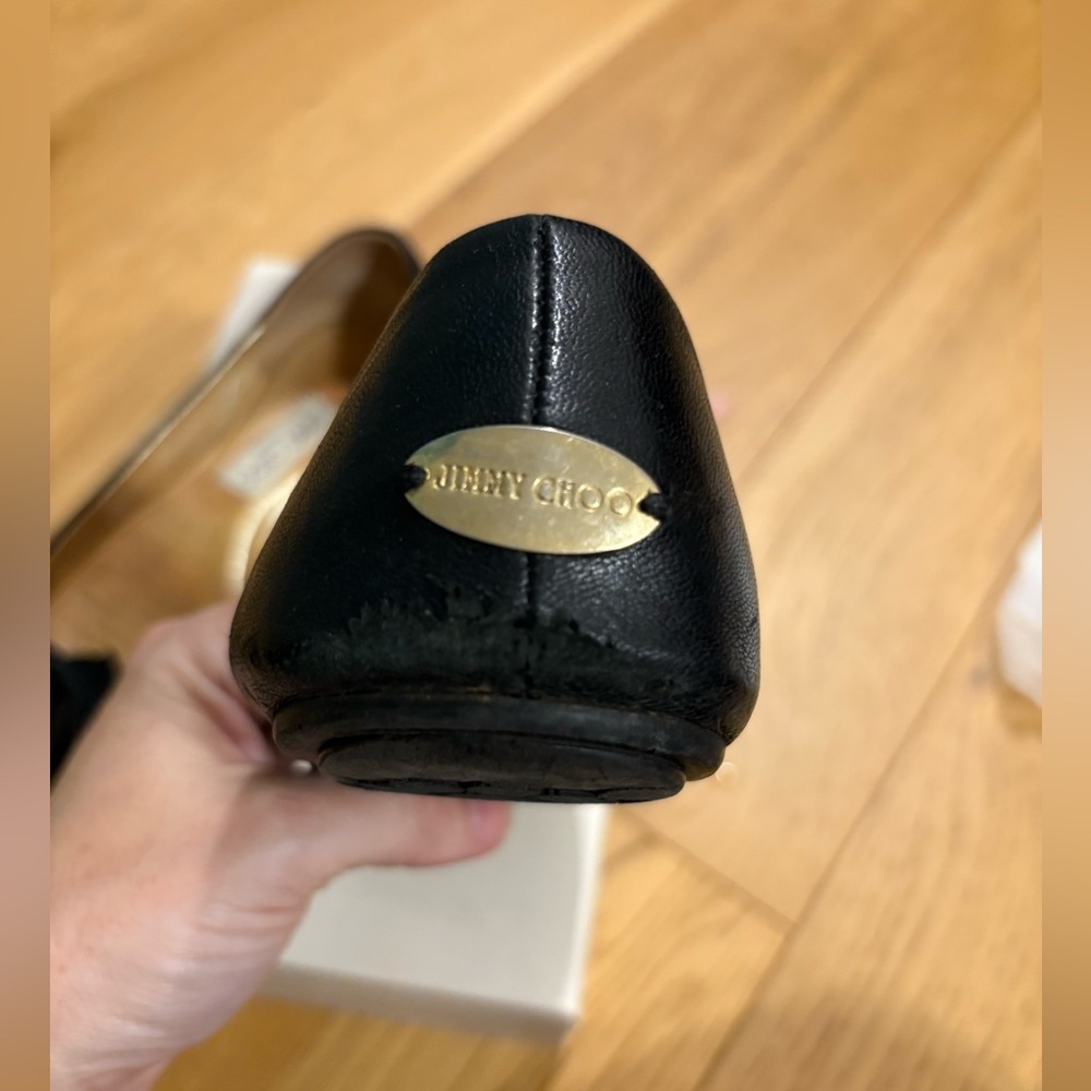Jimmy Choo Black Leather Rosette Ballet Flats | Size 37.5 | Box | Authentic - Picture 12 of 12